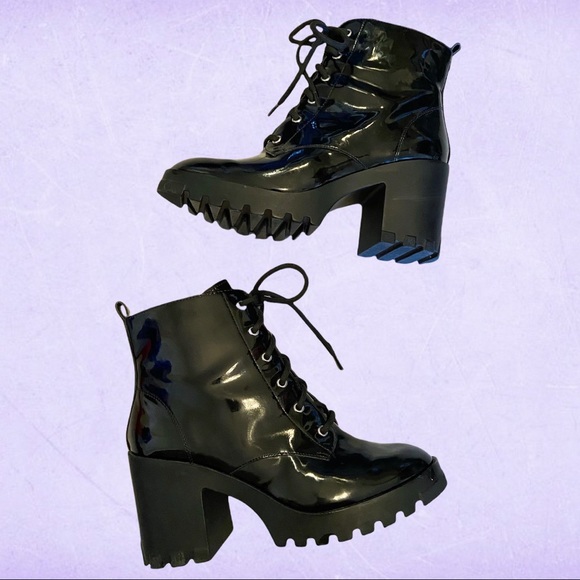 Nordstrom Shoes - BP. Nordstrom black patent vinyl lace up chunky heeled boots